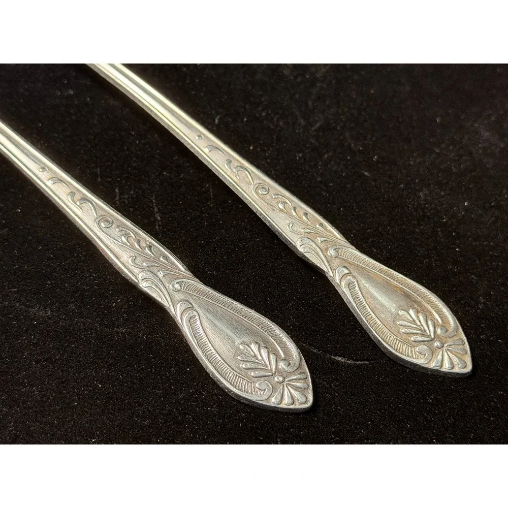 Kimco Stainless Korea Iced Tea Spoons, Long Handle Floral Scroll, Set of 2